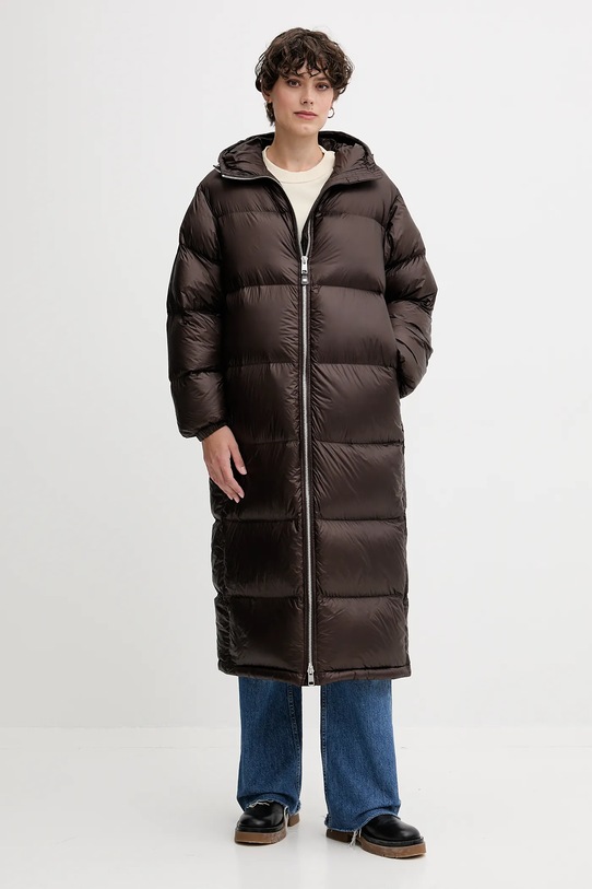 Péřová bunda Tommy Hilfiger s podšívkou hnědá WW0WW46543