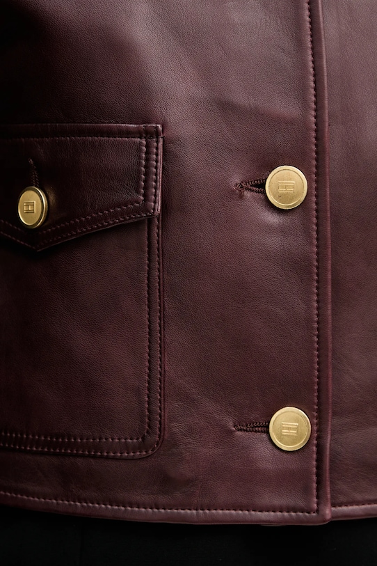 Kožená bunda Tommy Hilfiger WW0WW46861 burgundské