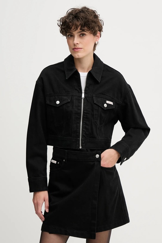 Calvin Klein Jeans kurtka jeansowa bez kaptura czarny LV047D779G