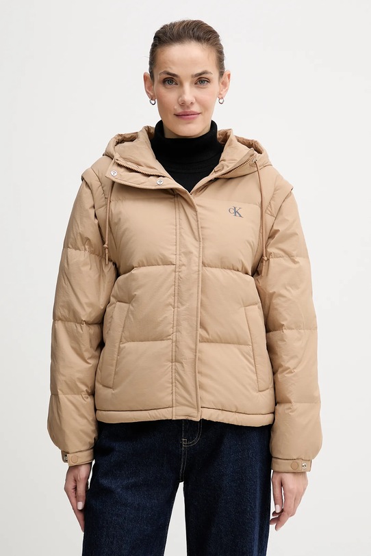 Calvin Klein Jeans bezrękawnik puchowy bez kaptura beżowy LV044D522G