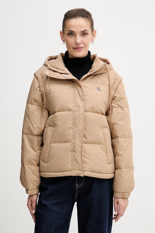 Calvin Klein Jeans bezrękawnik puchowy bez kaptura beżowy LV044D522G