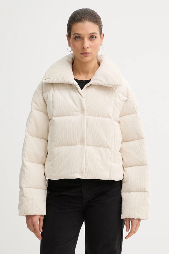 Manšestrová péřová bunda Calvin Klein Jeans s podšívkou béžová LV044D527G