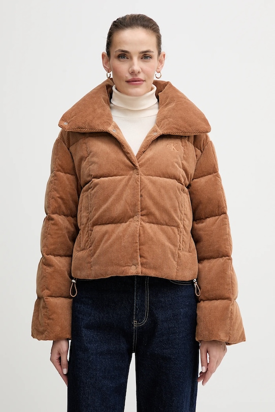 Μπουφάν από κοτλέ πουπουλένιο ύφασμα Calvin Klein Jeans μόνωση καφέ LV044D527G