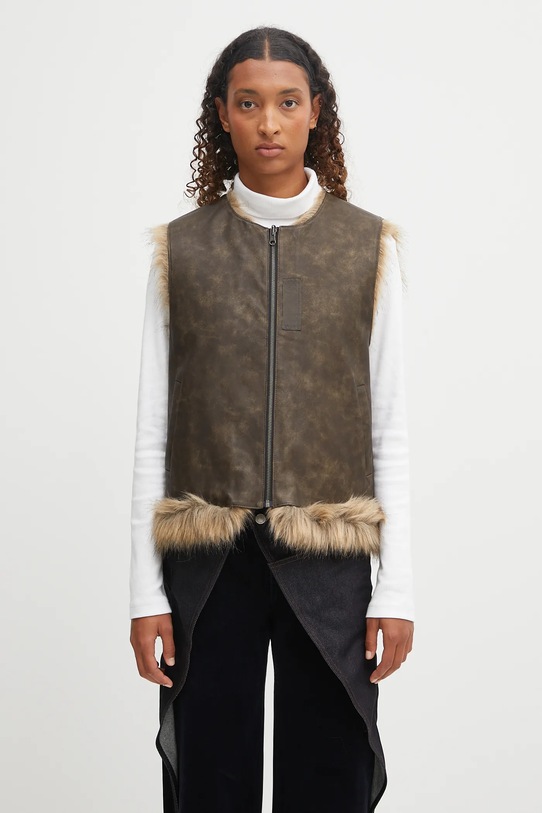 Obojstranná vesta Andersson Bell Curved Placket Reversible Faux-Fur Vest hnedá awa722u