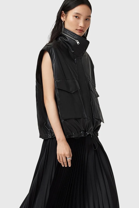 Δερμάτινο γιλέκο AllSaints CLAY W040LD μαύρο