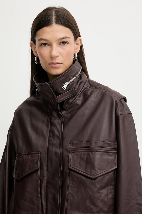 Kožená bunda AllSaints CLAY burgundské W108LD