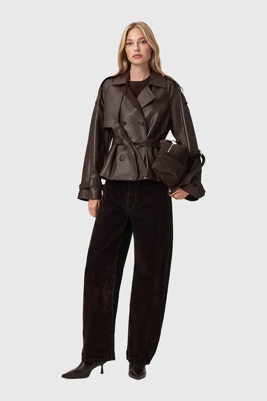 Odzież AllSaints trencz skórzany REED W035LD brązowy