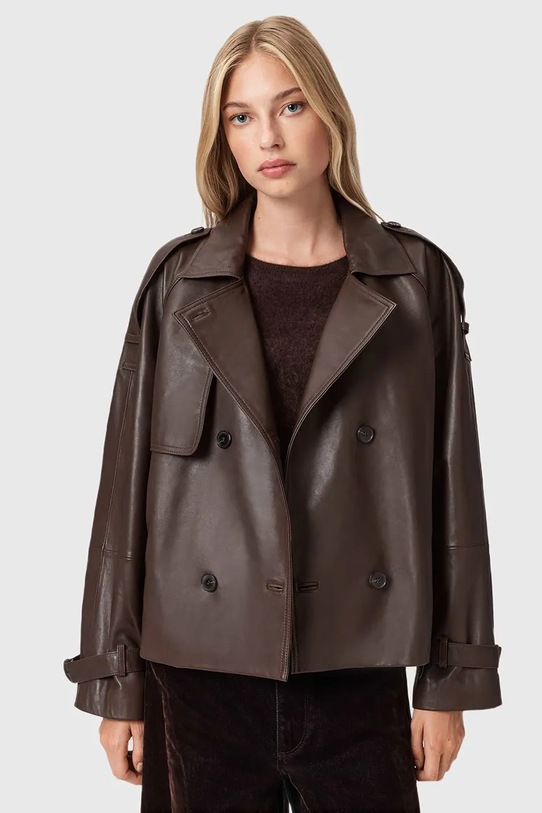 AllSaints trencz skórzany REED brązowy W035LD