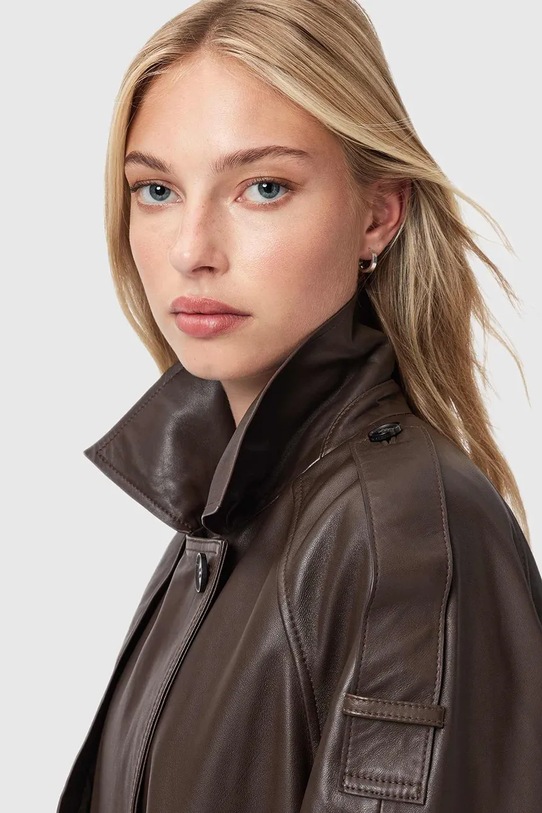 AllSaints trencz skórzany REED W035LD brązowy