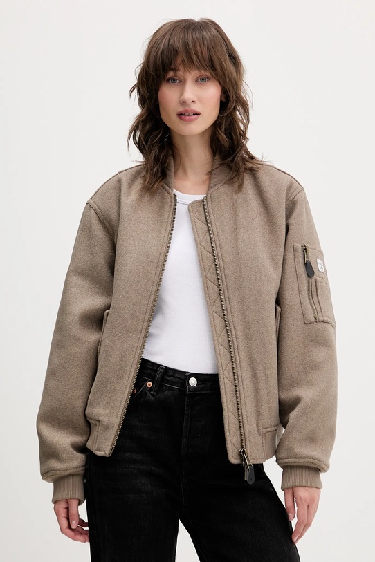 Guess Jeans kurtka bomber z dodatkiem wełny bez kaptura beżowy W5BL14.W1482