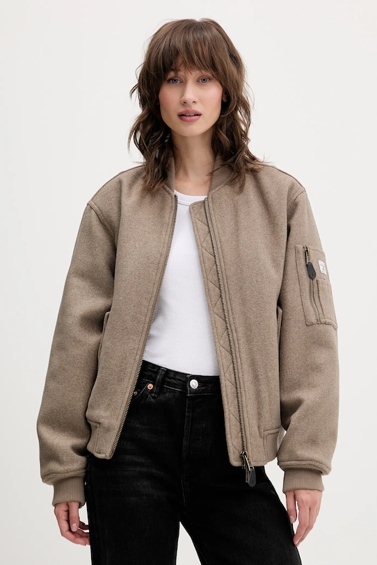 Guess Jeans kurtka bomber z dodatkiem wełny bez kaptura beżowy W5BL14.W1482