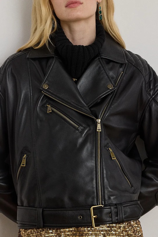 Lauren Ralph Lauren kurtka skórzana czarny 200P01414