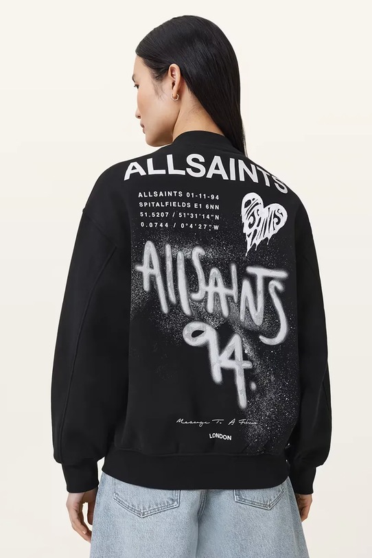 Pamučna dukserica AllSaints POSTER Planet friendly crna W034JD