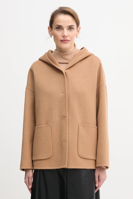 Παλτό με προσθήκη μαλλιού United Colors of Benetton χωρίς μόνωση καφέ 28F7DN08M