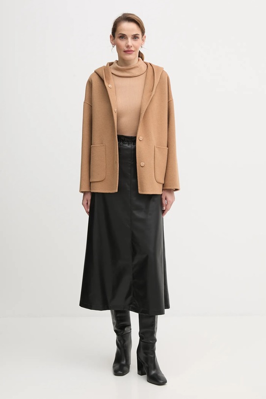 United Colors of Benetton płaszcz z dodatkiem wełny 28F7DN08M brązowy AW25