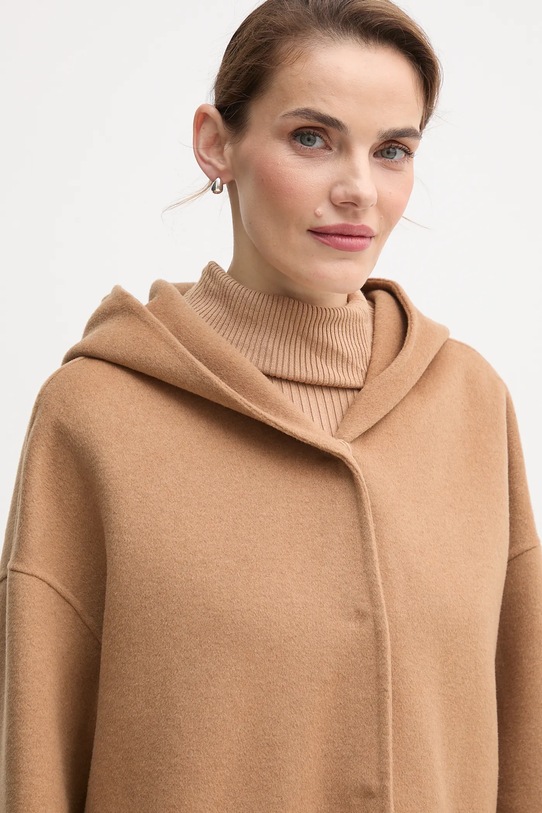 United Colors of Benetton płaszcz z dodatkiem wełny brązowy 28F7DN08M