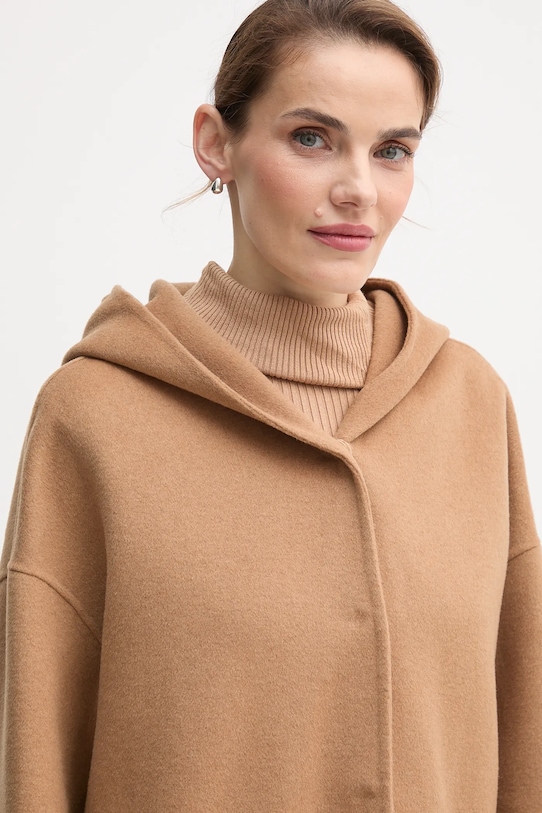 Παλτό με προσθήκη μαλλιού United Colors of Benetton καφέ 28F7DN08M