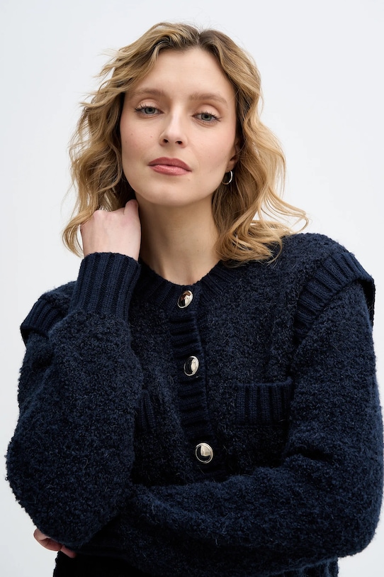 Sisley kardigan z dodatkiem wełny granatowy 1IGZL500S