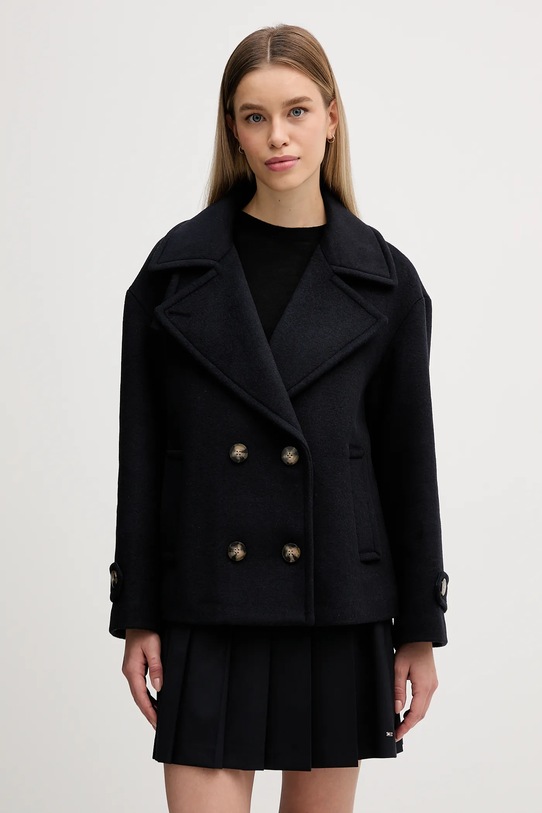 Sisley płaszcz z dodatkiem wełny bez kaptura granatowy 2LAJLN06E