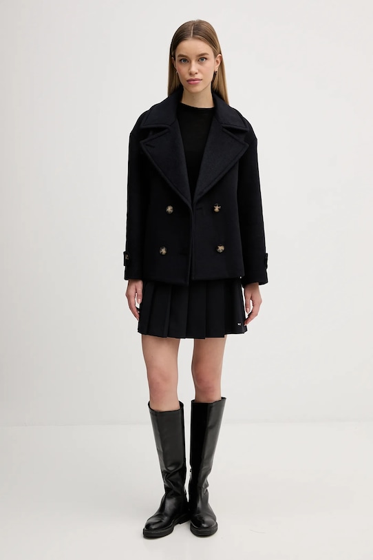 Sisley płaszcz z dodatkiem wełny 2LAJLN06E granatowy AW25