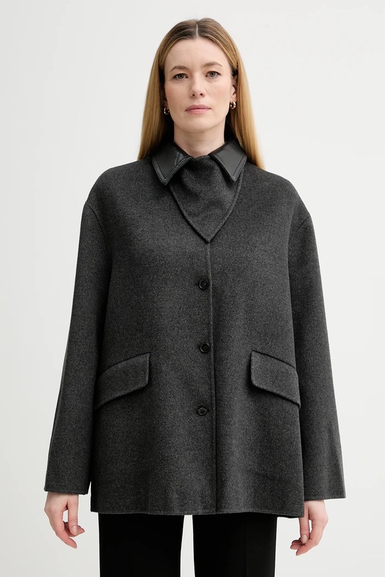 Nanushka płaszcz z dodatkiem wełny bez kaptura szary NW25FWJK27994