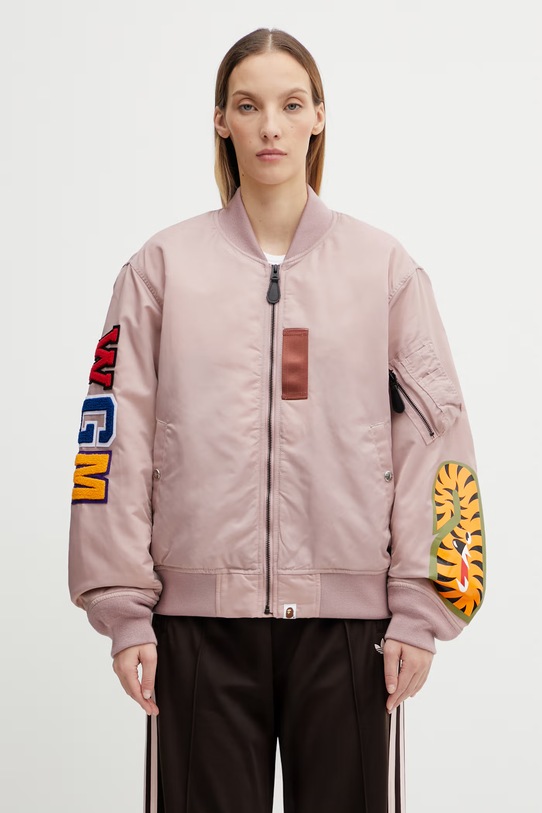 A Bathing Ape kurtka bomber Shark MA-1 bez kaptura różowy 001HJL802003L