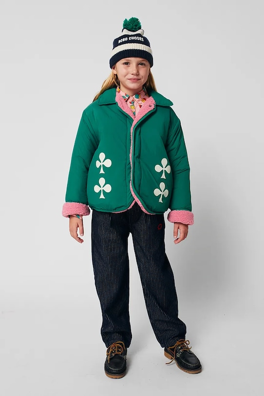 Bobo Choses kurtka dwustronna dziecięca Clover bez kaptura zielony 225AC121