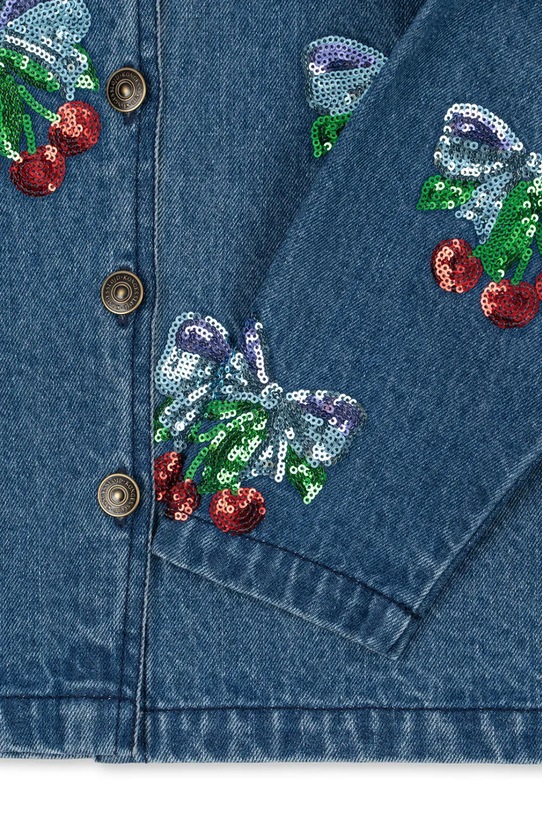 Παιδικό βαμβακερό μπουφάν Konges Sløjd MAGOT SEQUIN DENIM JACKET GOTS KS103890.9BYA σκούρο μπλε