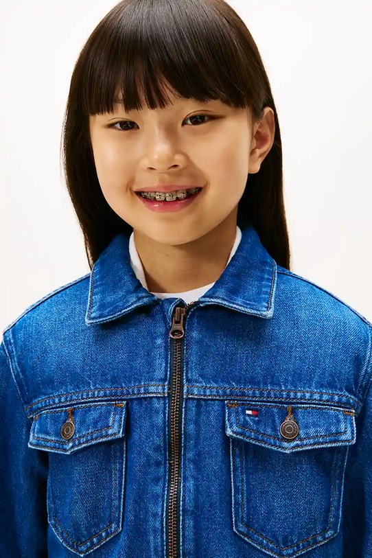 Dziewczynka Tommy Hilfiger kurtka jeansowa dziecięca KG0KG09002.9BYA niebieski