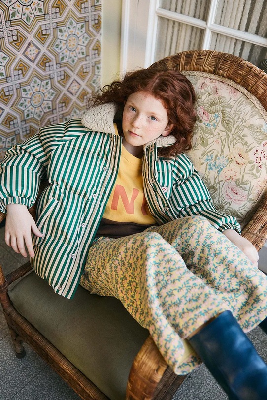 Tinycottons kurtka dziecięca GREEN STRIPES PADDED JACKET bez kaptura zielony AW25.143