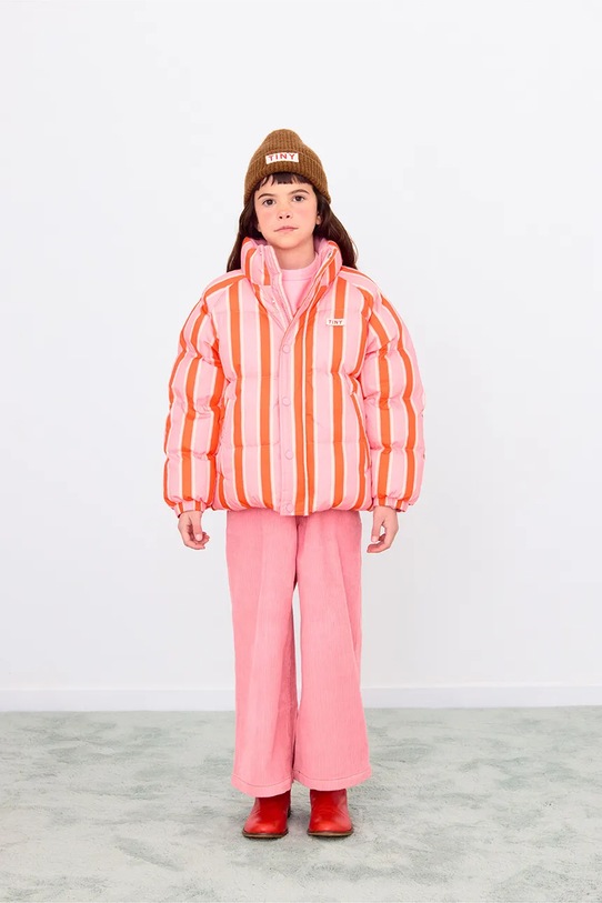 Tinycottons kurtka dziecięca RETRO STRIPES SHORT PADDED JACKET bez kaptura różowy AW25.147