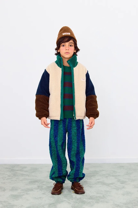 Tinycottons kurtka dziecięca COLOR BLOCK POLAR SHERPA JACKET bez kaptura zielony AW25.360