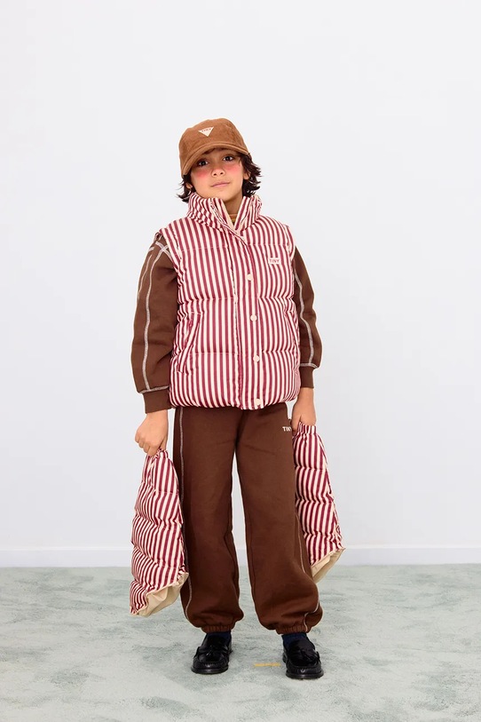 Tinycottons kurtka bawełniana dziecięca STRIPES SHORT PADDED JACKET AW25.484 różowy