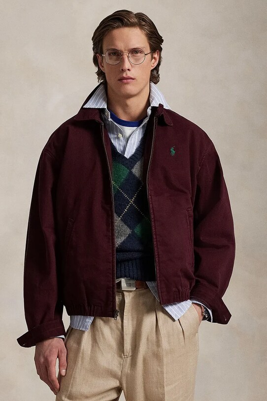 Polo Ralph Lauren jachetă de bumbac cu captuseala burgundia 710961929