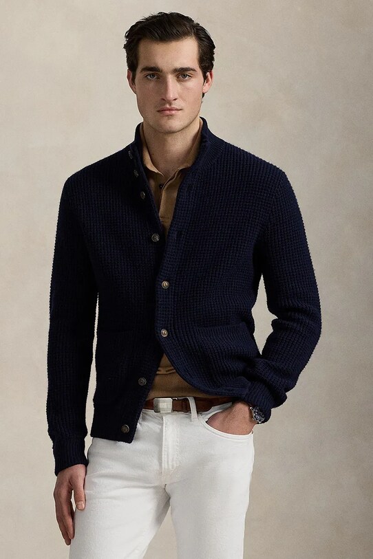 Vlnený kardigán Polo Ralph Lauren 710970292 tmavomodrá