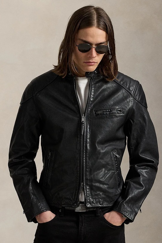 Δερμάτινο μπουφάν Polo Ralph Lauren λείο δέρμα μαύρο 710970573