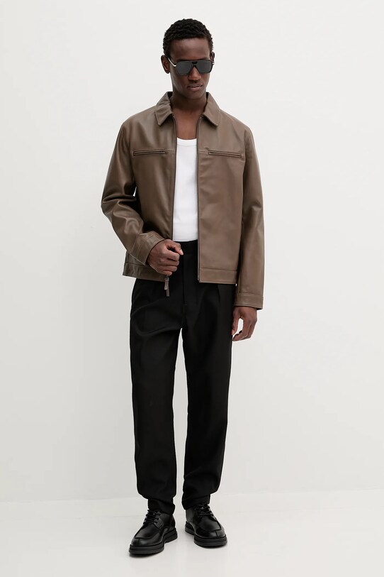 Calvin Klein kurtka skórzana LV04LB901G brązowy AW25