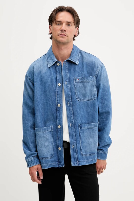Tommy Jeans geacă cu aspect de cămașă necaptusit albastru DM0DM21241