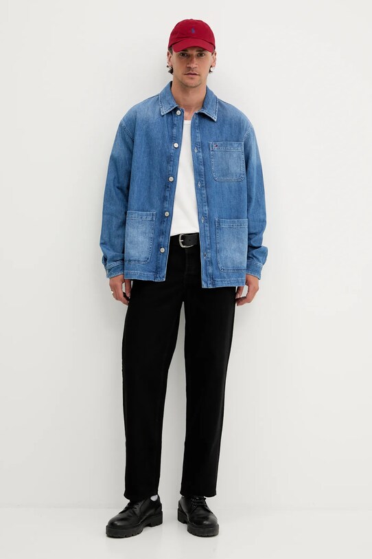Tommy Jeans geacă cu aspect de cămașă DM0DM21241 albastru AW25