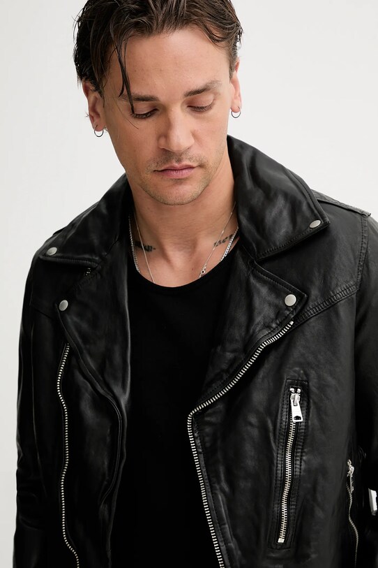 AllSaints geacă ramones de piele COMET negru M021LC