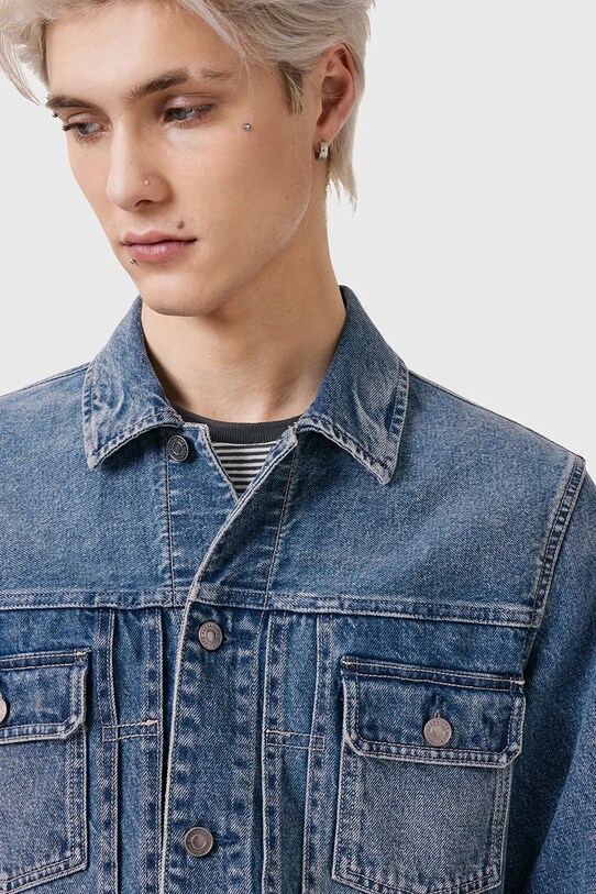 AllSaints kurtka jeansowa bawełniana EXILE M030OC niebieski AW25