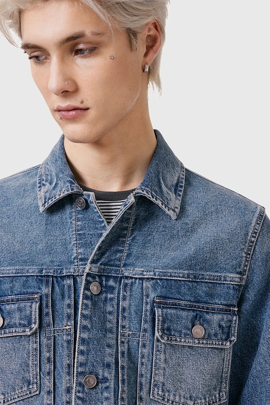 AllSaints kurtka jeansowa bawełniana EXILE M030OC niebieski AW25
