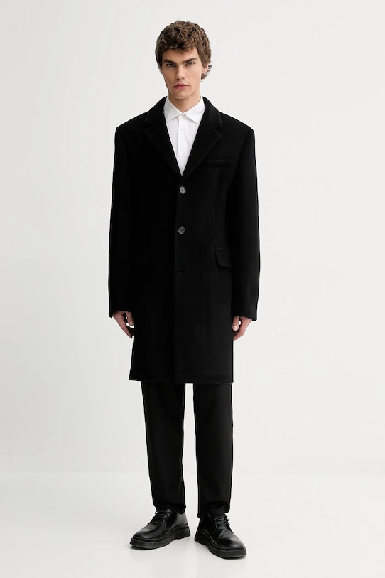 Filippa K płaszcz z dodatkiem wełny bez kaptura czarny 31659.FK