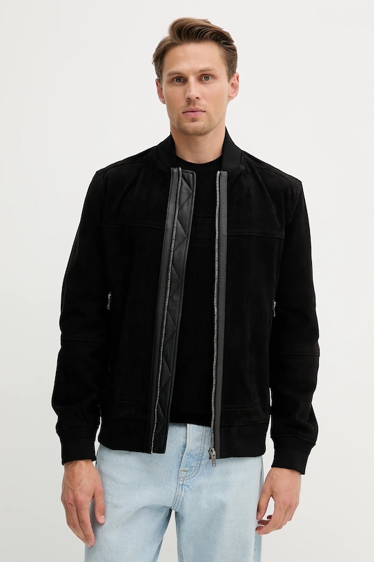 BOSS Orange geacă din piele întoarsă Johice cu captuseala negru 50543505