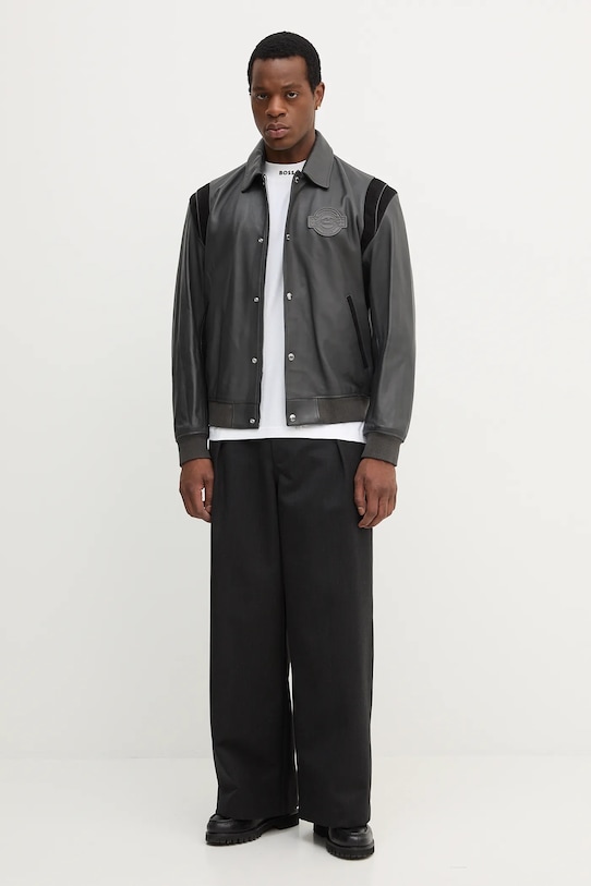 BOSS kurtka skórzana 50543223 szary AW25