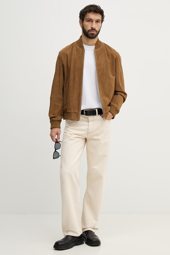 BOSS kurtka bomber zamszowa H-Muller 50543213 brązowy SS26