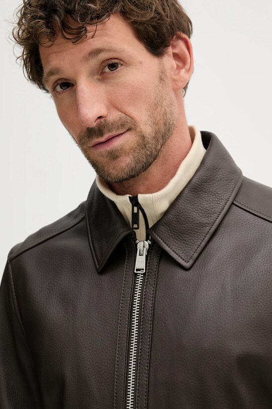 Δερμάτινο μπουφάν BOSS καφέ 50543214