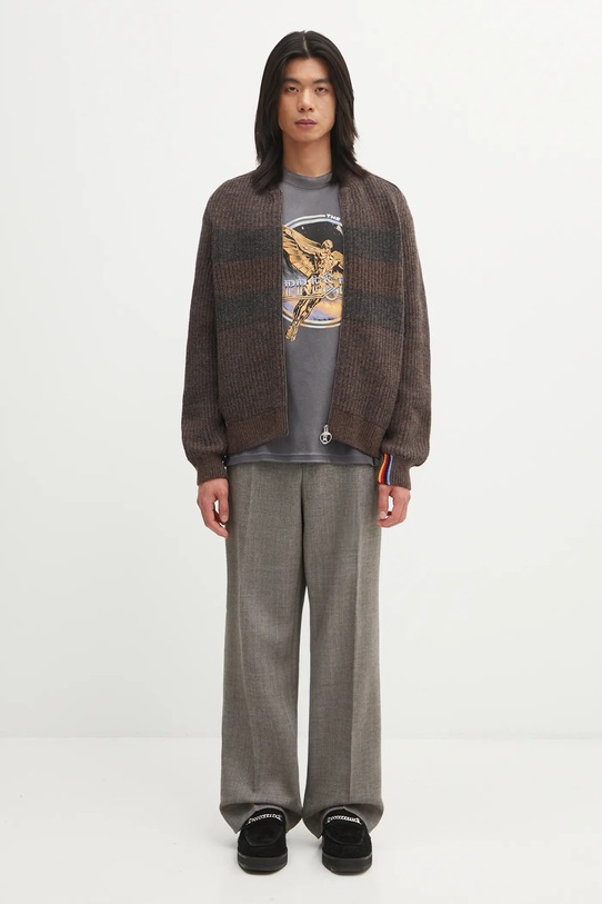 Barbour kardigan wełniany x Paul Smith Knit Bomber MKN1695RU71 brązowy