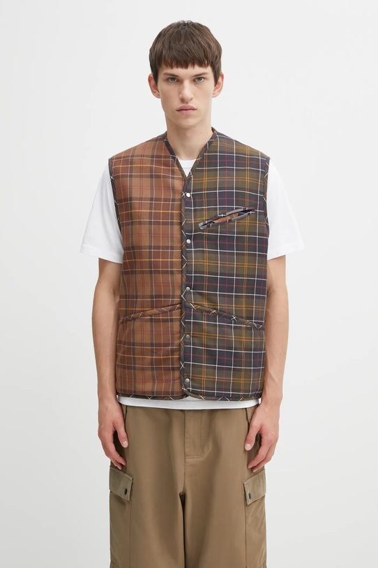 Bavlněná vesta Barbour x Paul Smith Liner jemné zateplení hnědá MLI0061TN28