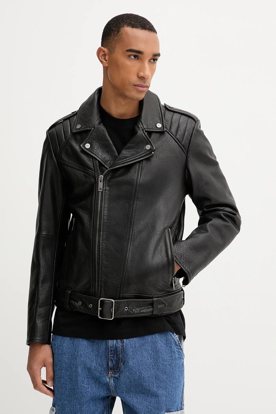 Δερμάτινo jacket HUGO λείο δέρμα μαύρο 50542108